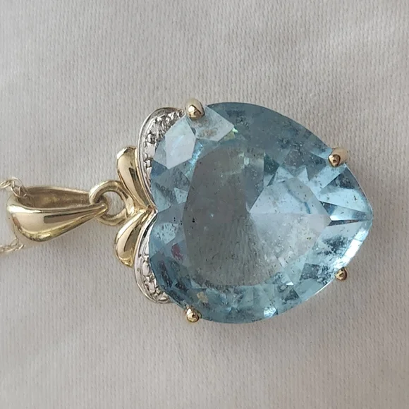 Exquisite 5.00Ct Heart Cut Natural Swiss Blue Topaz & Natural Diamond Pendant - Picture 2 of 13